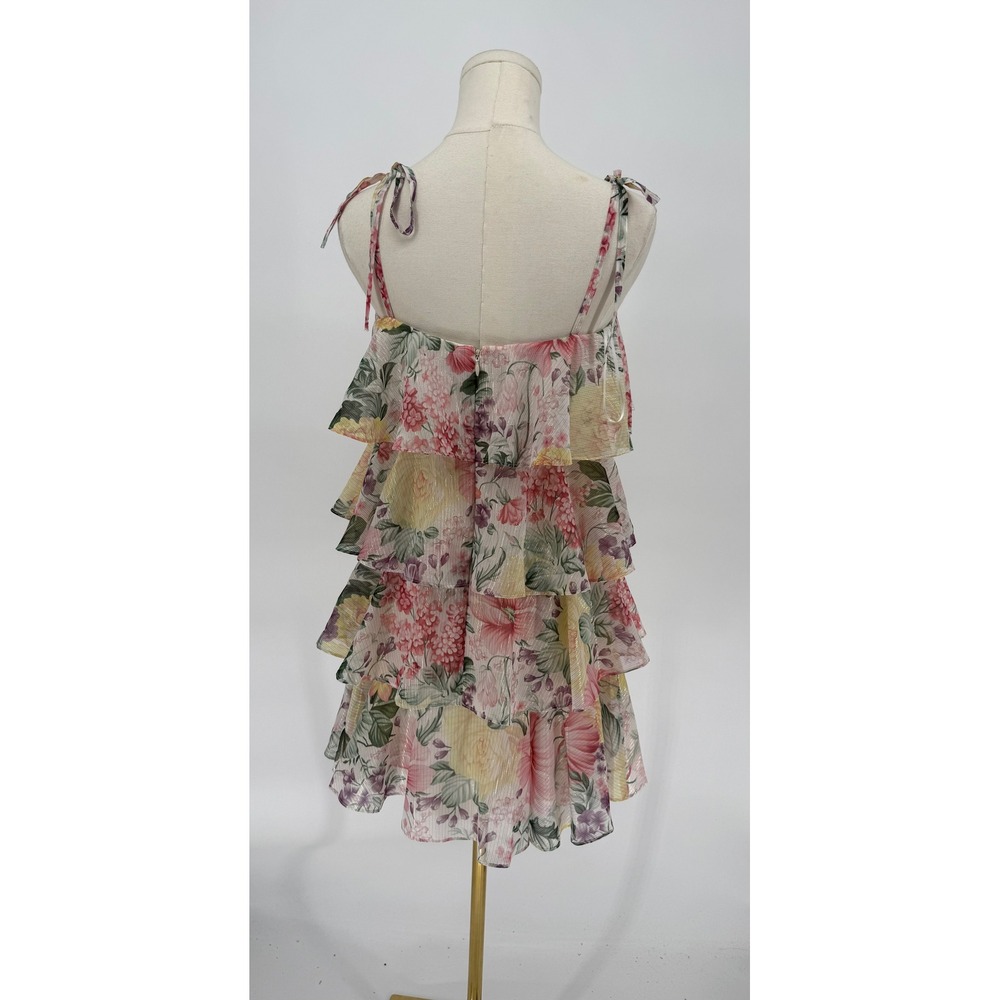 Dress The Population Pixie Ivory Multi Floral Ruffle Mini Dress Sz Small $278 - Picture 9 of 10